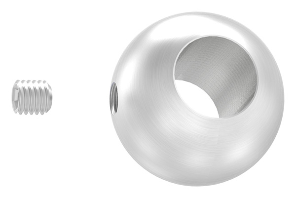 51025-240D-M Vollkugel, Ø 25mm, mit Durchgangsbohrung 12,2mm und seitlicher Madenschraube M5, V2A